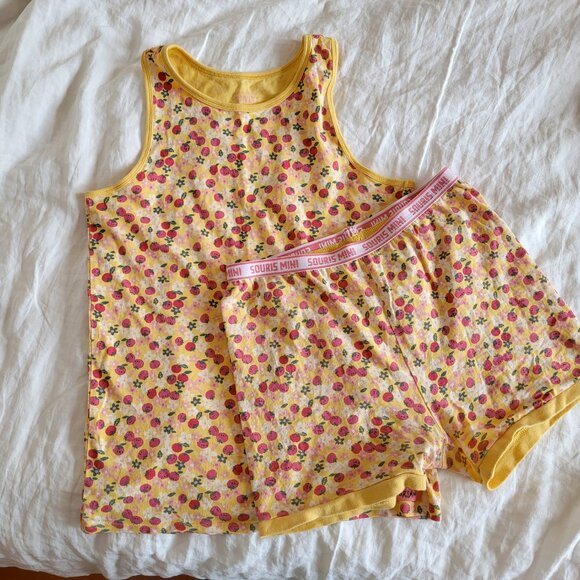 Souris Mini Girls 12Y Pajama Set Yellow Strawberry Print Tank & Shorts Cotton - Picture 3 of 7
